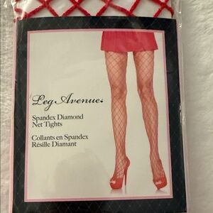 Leg Avenue Spandex Diamond Net Tights – Red – One Size – New in Package